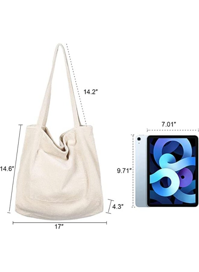 ChicAbode Corduroy Tote Bag with Zipper for Women Girl Canvas Shoulder Handbags Cute Large Purse,Suitable for Work, Leisure, Date, Travel,etc - Image 5